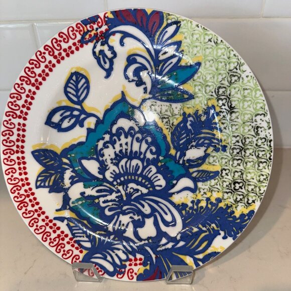 Anthropologie Blue Floral Paisley Stoneware Dessert Salad Plate 8" Diameter - Picture 1 of 4